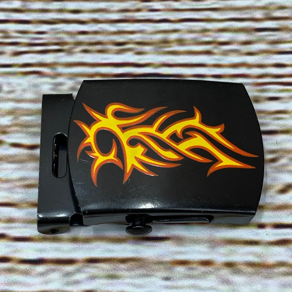 Tribal Flame Belt Buckle Black‎ Metal Flip Top Novelty Design